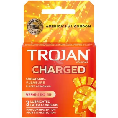 Trojan Charged Deep Ribbed Condoms 3 Pack