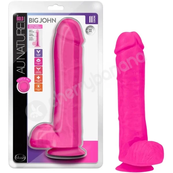 Au Naturel Bold Big John Pink 11" Flexishaft Dildo