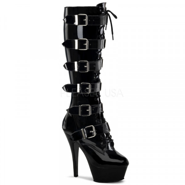 KISS-2049 - 6" Stiletto Heel Lace-Up PF Knee BT W/Bckl