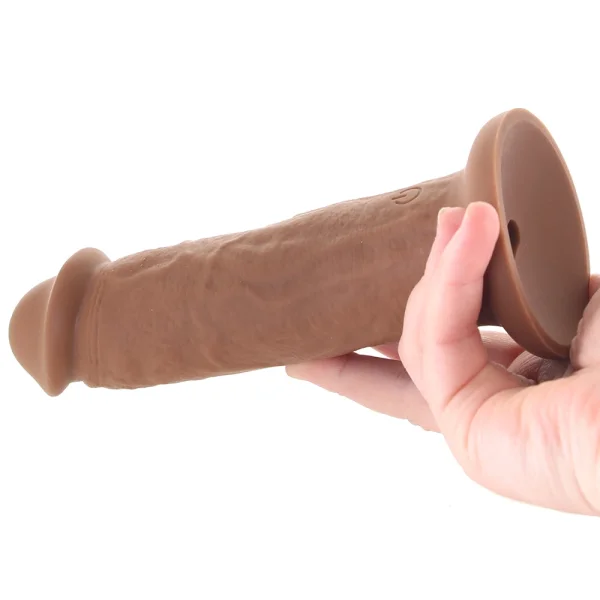 Girthy Vibrating Rechargeable Waterproof 7" Silicone Suction Cup Dildo By Evolved Novelties - Caramel
