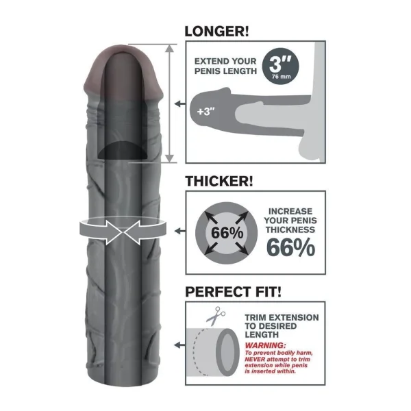 Fantasy X-Tension Mega 3-Inch Penis Extension Sleeve - Black