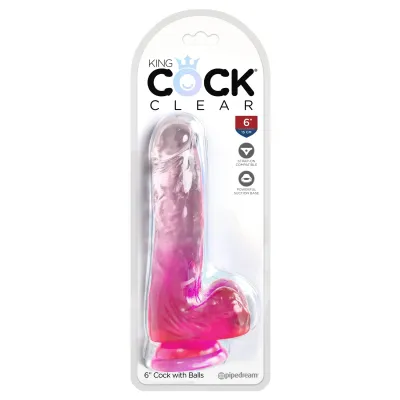 King Cock Clear 6 Inch With Balls Pink