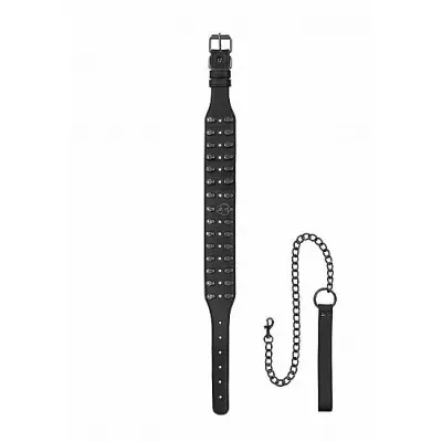 Ouch Skulls And Bones Neck Chain With Skulls And Leash Black