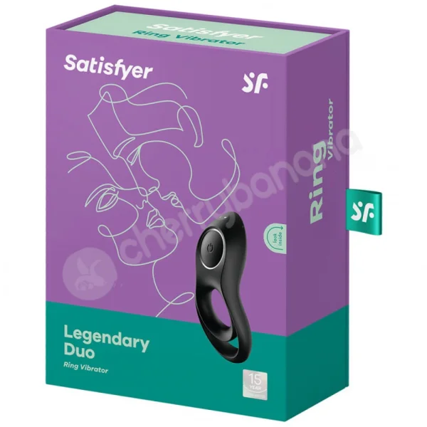 Satisfyer Legendary Duo Black Cock & Balls Vibrating Silicone Ring