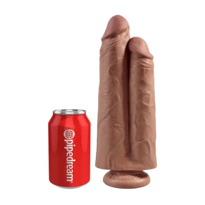 King Cock 9 Inch Two Cocks One Hole Tan 9 Inch