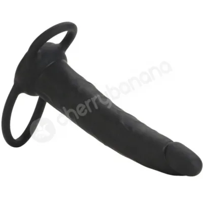 Calexotics Silicone Black Double Rider Dual Penetration Cock ring Strap on