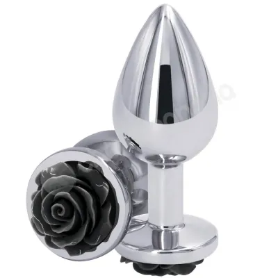 Rear Assets Medium Rose Black Silver Butt Plug