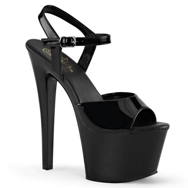 7 inches Heel, 2 3/4 inchesPF All Vegan Ankle Strap Sandal
