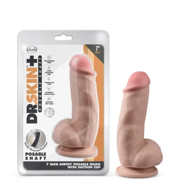 Dr Skin Plus 7 Inch Girthy Posable Dildo With Balls Vanilla