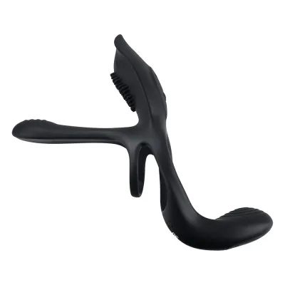 Cock Rings Playboy The 3 Way Rechargeable Remote Controlled Vibrating Silicone Cockring With Stimulator Black
