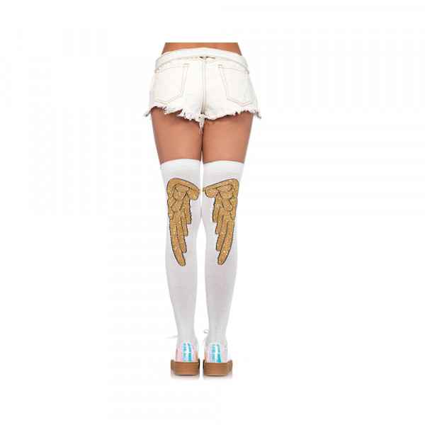 Lurex Angel Wing Over The Knee Socks O/s White/gold