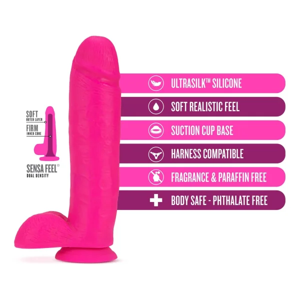Neo Elite - 10-inch Silicone Dual-density Cock With Balls - Neon Pink