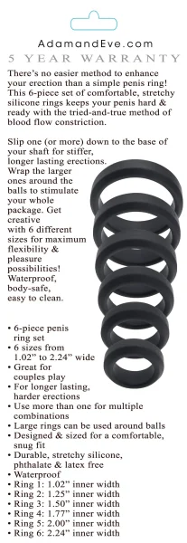 6-Piece Penis Ring Set - Black