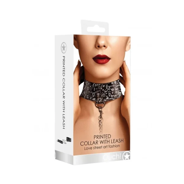 Ouch! Collar With Leash - Love Street Art Fasion - Black — image 7 of 7