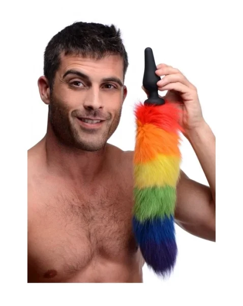 Rainbow Tail Silicone Anal Plug - Rainbow - 17 Inch