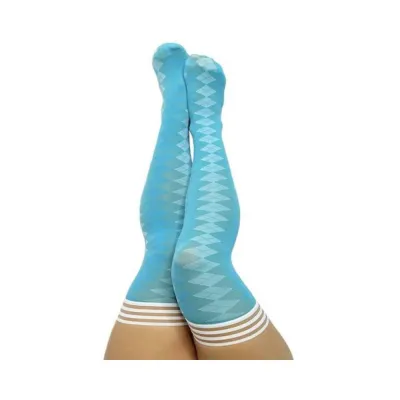 Kixies On Point Collection Par 4 Blue Argyle Thigh high Stockings Size C