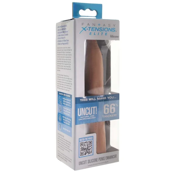 Fantasy X-tensions Elite Silicone 7" Uncut Penis Extension - Caramel
