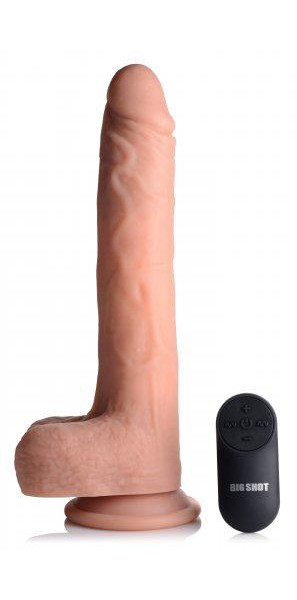Vibrating & Thrusting XL Dildo with Suction Cup and Balls - Beige