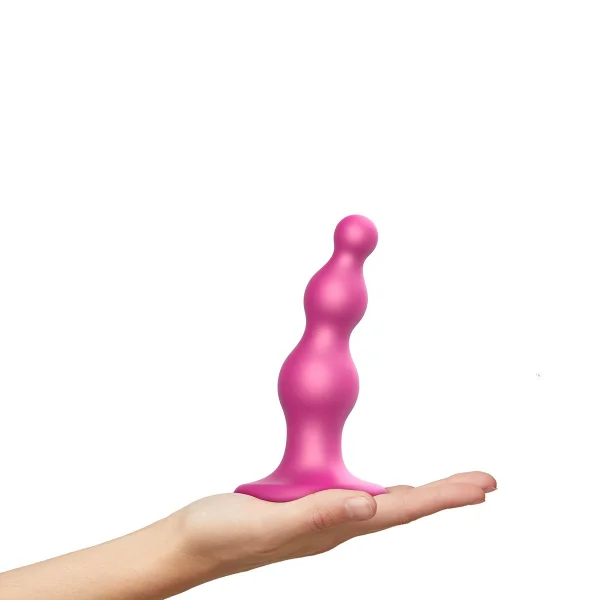 Strap-on-Me Hybrid Collection Beads Silicone Suction Cup Dildo - S Metallic Raspberry Pink