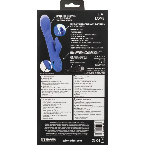 California Dreaming L.A. Love Thrusting Rabbit Style Silicone Rechargeable Vibrator by CalExotics
