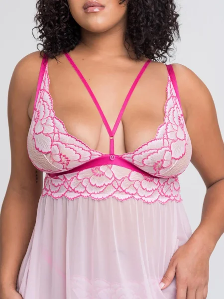 Lovehoney Plus Size Tiger Lily Pink Lace Babydoll Set