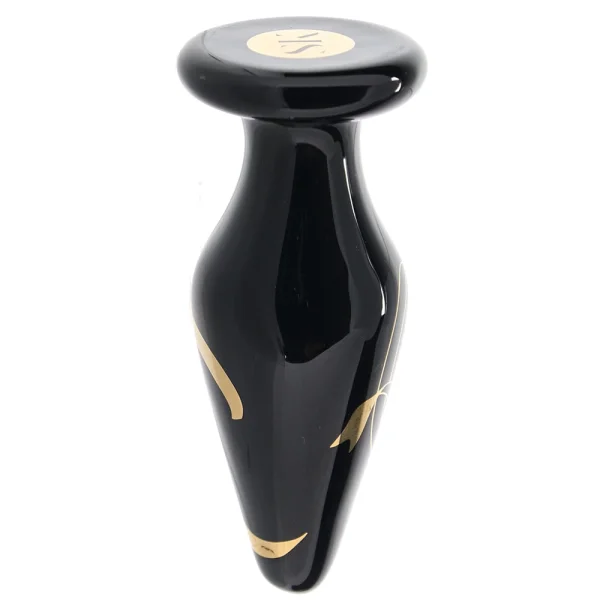 Secret Kisses Handblown Glass Anal Plug 4.5" Advanced - Black & Gold