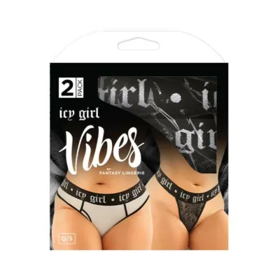 Vibes Icy Girl Buddy Pack 2 Pc Metallic Boyfriend Brief Lace Thong Qs Black silver