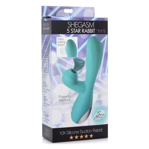 Shegasm 5 Star 10x Silicone Suction & Pulsing Rabbit - Teal