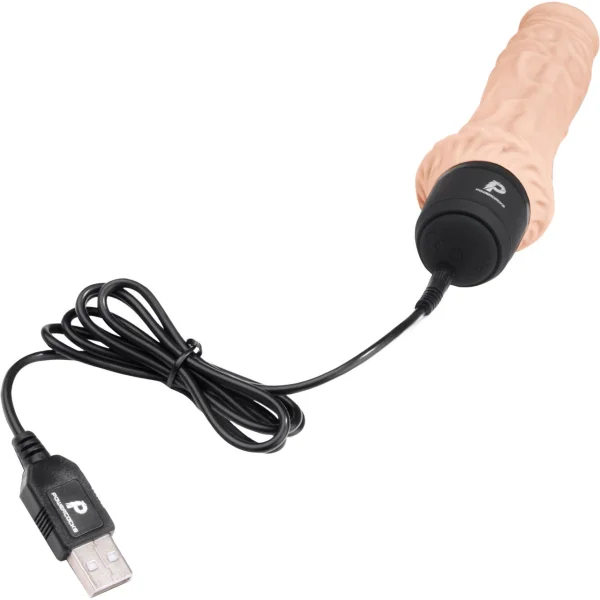 Powercocks Girthy Realistic Silicone Waterproof Rechargeable 8" Vibrator - Vanilla