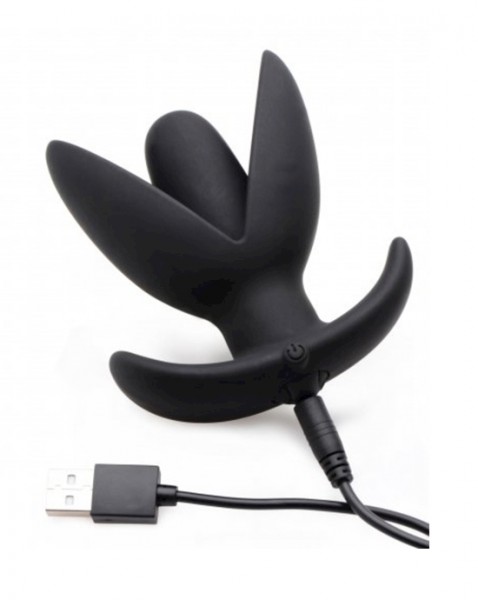 Sprouted 10x Silicone Vibrating Anchor Anal Plug - Black -  4 Inch