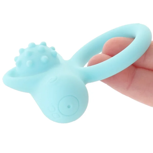 Silicone Rechargeable Nubby Lover's Delight Vibrating Cock Ring By CalExotics - Teal