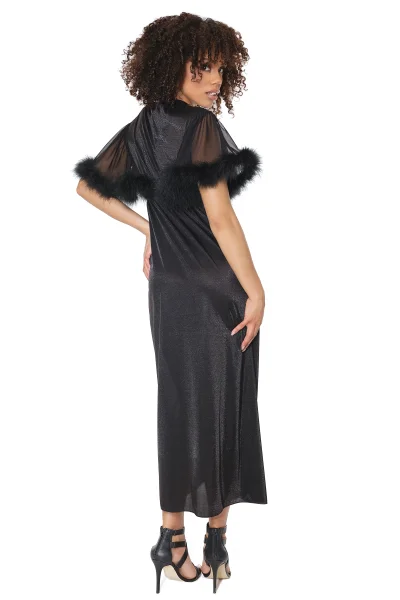 Black Sparkle Stretch Mesh Marabou Robe — image 7 of 22