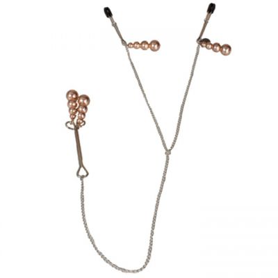 Bondara Rose Gold Beaded Tweezer Nipple and Clit Clamps