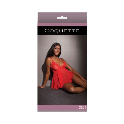 Mesh lace Trim Babydoll And Thong Red Os
