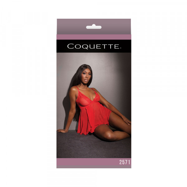 Mesh/lace Trim Babydoll And Thong Red Os