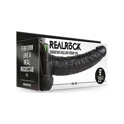 REALROCK Vibrating Hollow Strapon Balls 23cm Black Black 23 cm Vibrating Hollow Strap On