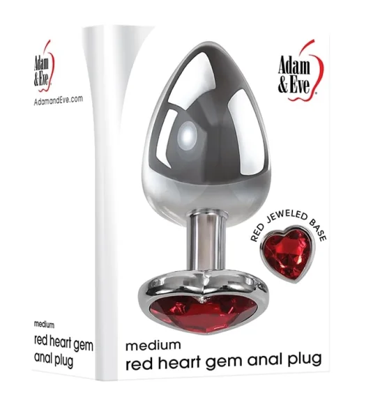 Medium Red Heart Gem Anal Plug Chrome/Red — image 4 of 6