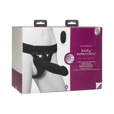Body Extensions Hollow Strap on 4 piece Set With Clitoral Vibrator Black