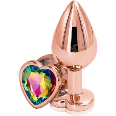 Rear Assets Rose Gold Metal 2 4 Butt Plug With Rainbow Heart Gem