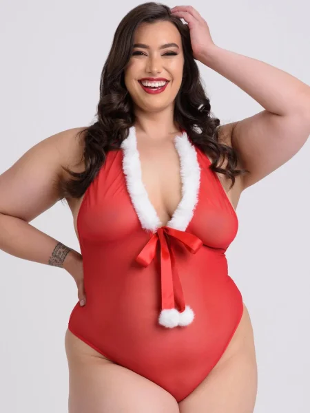 Lovehoney Fantasy Plus Size Christmas Pom-Pom Red Sheer Body — image 2 of 4