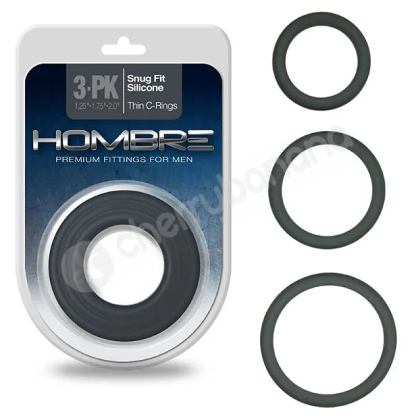 Hombre Snug Fit Thin Black Cock Ring 3 Pack
