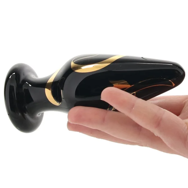 Secret Kisses Handblown Glass Anal Plug 4.5" Advanced - Black & Gold