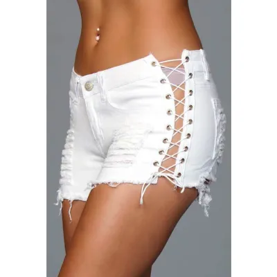 Looped In Distressed Denim Shorts White S