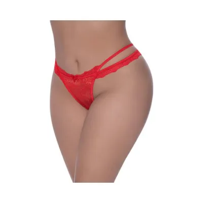 Women s Lingerie Magic Silk Ooh La Lace Cross Strap Split Crotch Tanga Red Queen Size