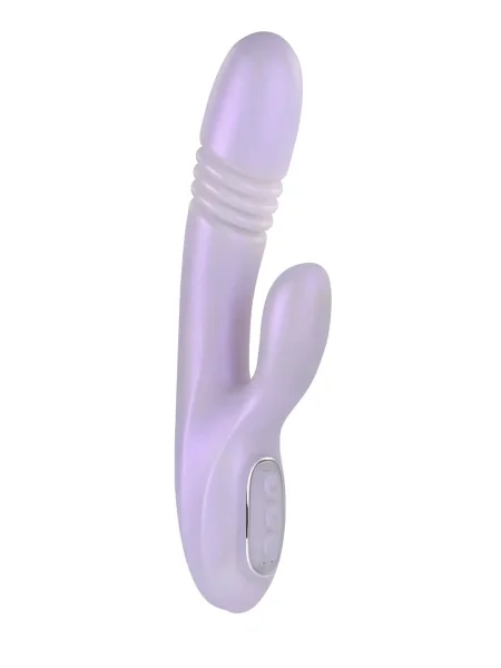 Playboy Pleasure Bumping Bunny Warming Rechargeable Silicone Thrusting Rabbit Vibrator - Lavender