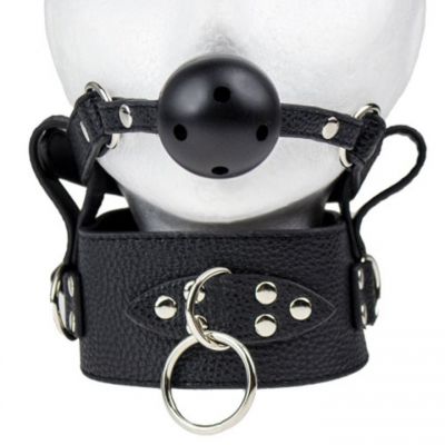 Bondara Black Posture Collar with Vented Ball Gag