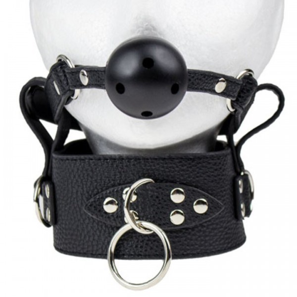 Bondara Black Posture Collar with Vented Ball Gag
