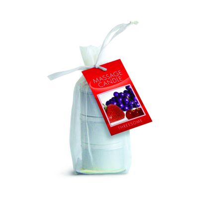 Earthly Body Edible Massage Candle Threesome strawberry Grape Cherry In 2oz Size