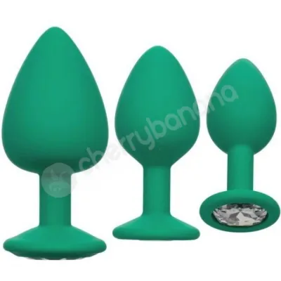 Calexotics Cheeky Gems Green Silicone Butt Plug With Gem Base Training Kit