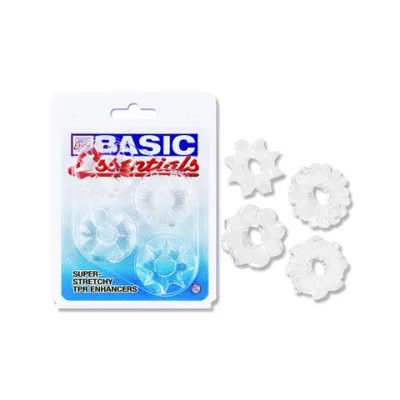 Basic Essentials Cock Ring Set of 4 Clear